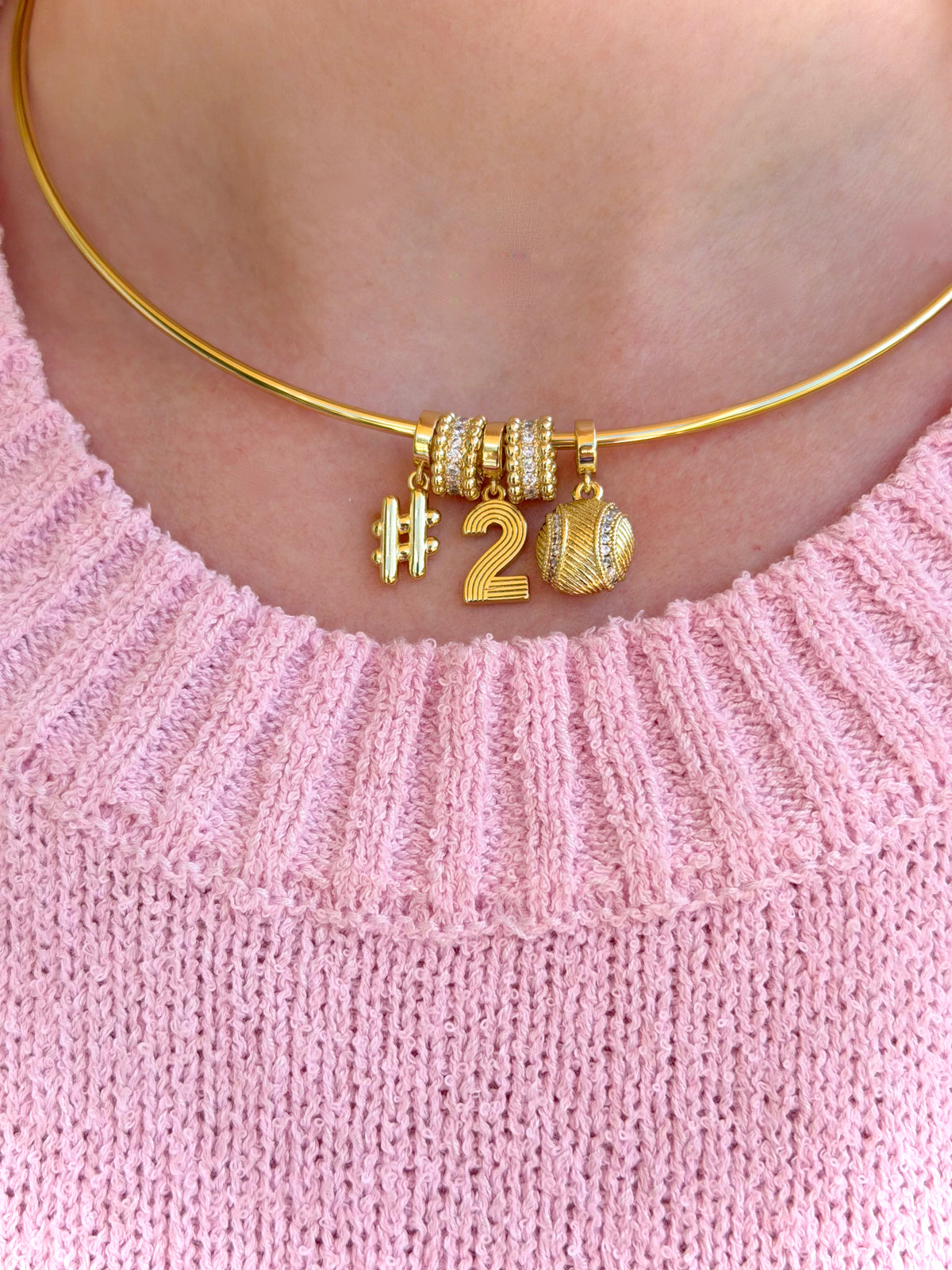 Lux Baseball Collar Necklace with Number Charms