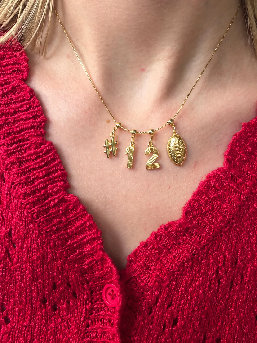 Football Charm Necklace with Groove Grip Numbers