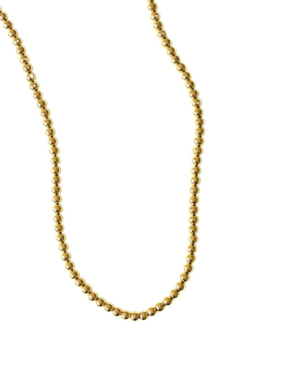 The Kinsey Designs Adda Necklace 3mm features round gold beads in a minimalist style, perfect for simple jewelry lovers, shown on a white background.