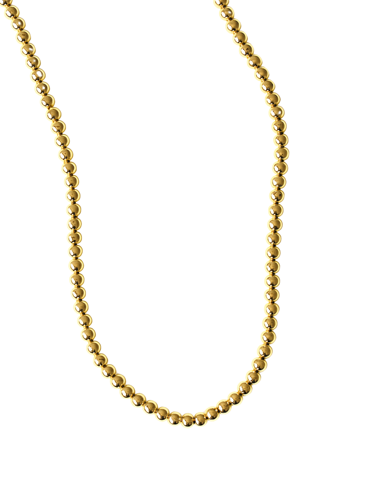 The Adda Necklace 4mm by Kinsey Designs is a minimalist piece with small, round gold beads, creating an elegant look.