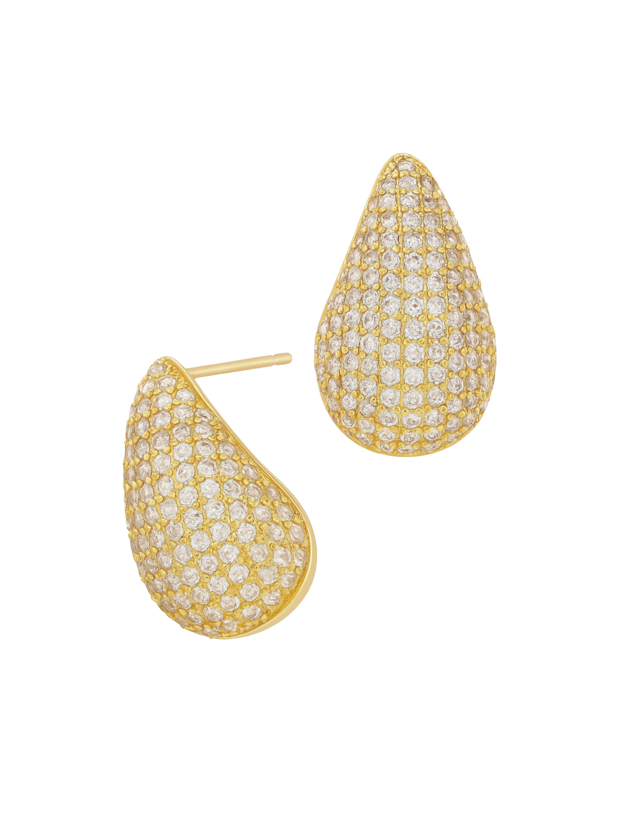 The Alice Earrings by Kinsey Designs are gold teardrop earrings adorned with rows of shimmering white cubic zirconia stones, shown against a white background.