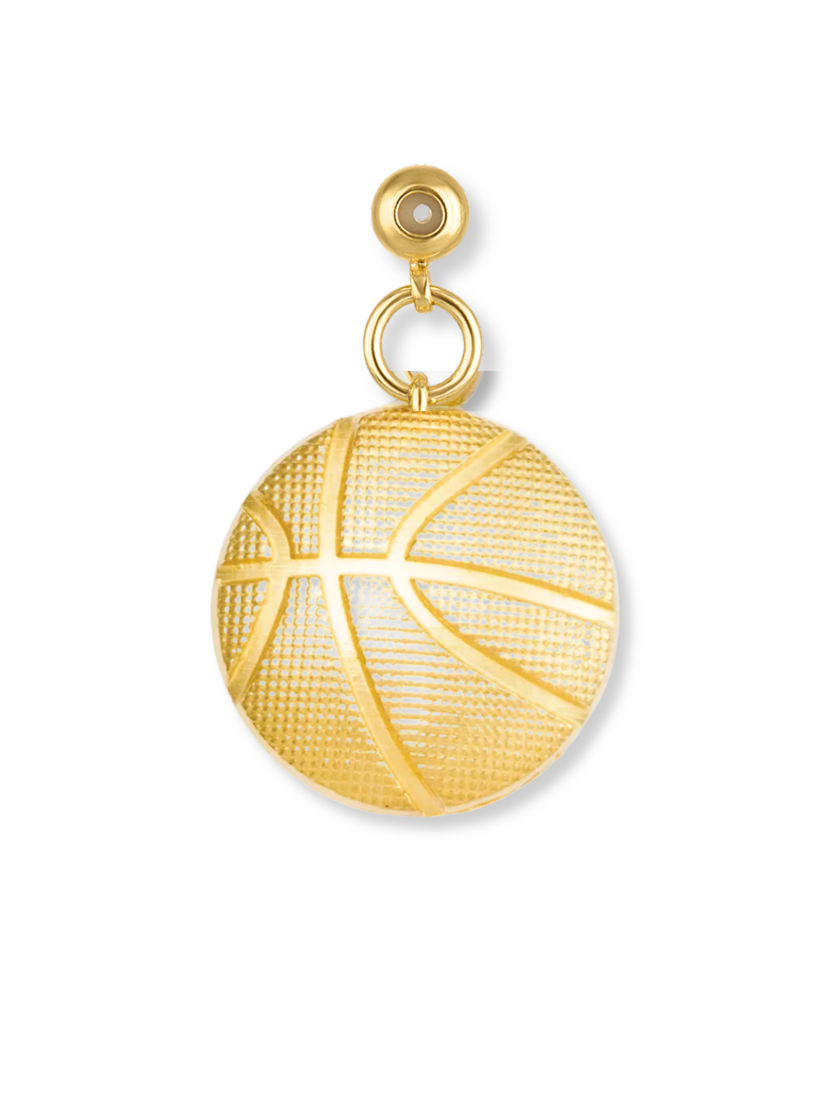 Kinsey Designs' Basketball Grip Charm features a textured surface for detail and a small circular loop at the top, perfect for basketball jewelry or accenting a necklace. Shown against a white background.