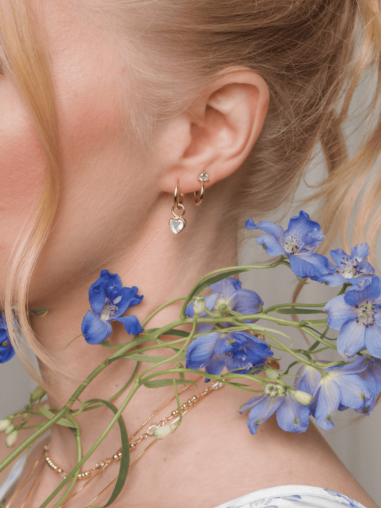 Bezel Heart Huggie Earring