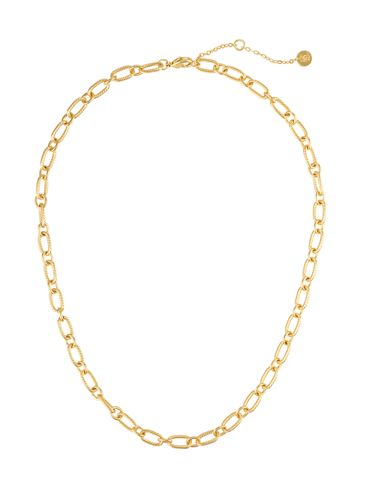 The Bohdi Layering Necklace by Kinsey Designs features gold oval links and an adjustable clasp, perfect for layering. Shown on a white background.