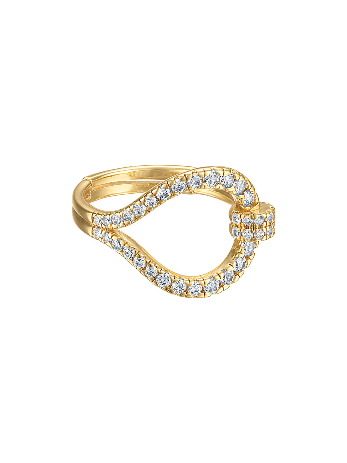 The Cal Buckle Ring by Kinsey Designs is a gold filled ring featuring a teardrop-shaped design with small white Cubic Zirconia stones, shown on a plain background.
