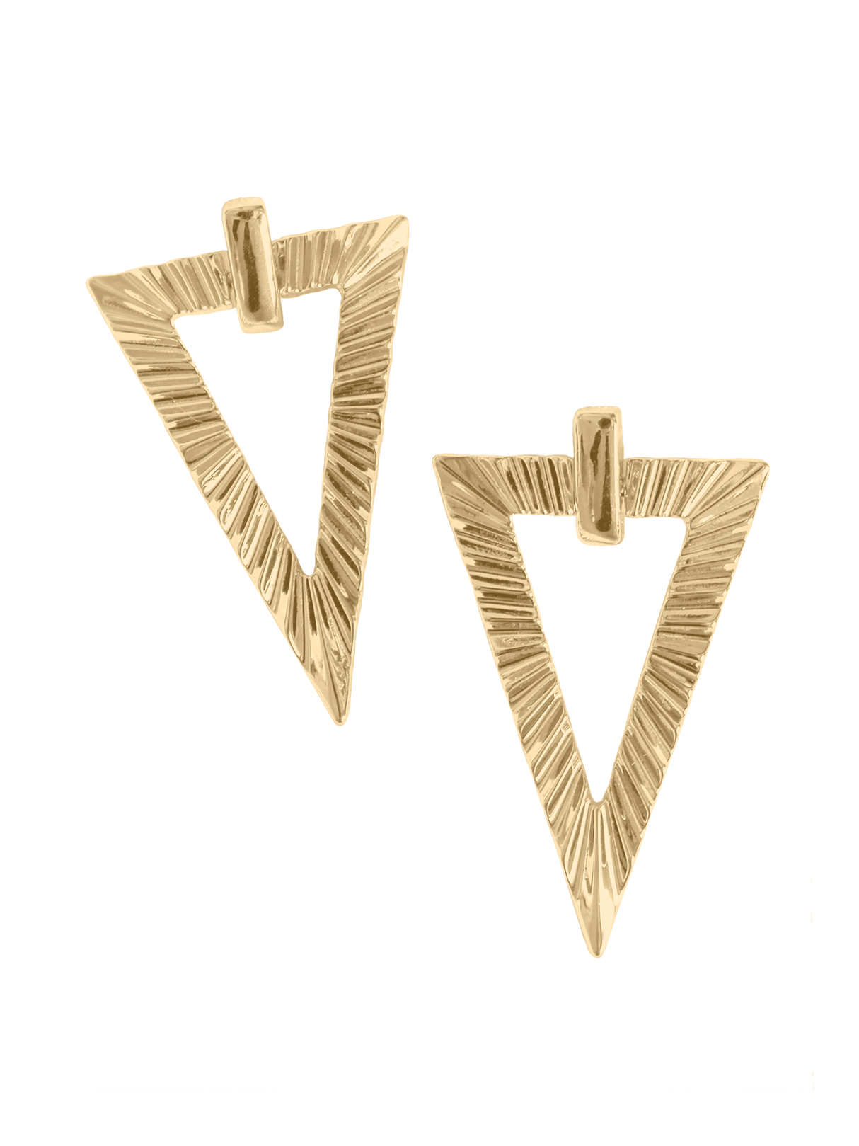The Colin Earring by Kinsey Designs features gold filled, textured open triangles—perfect for adding shine to your look. Shop this sample sale now!.
