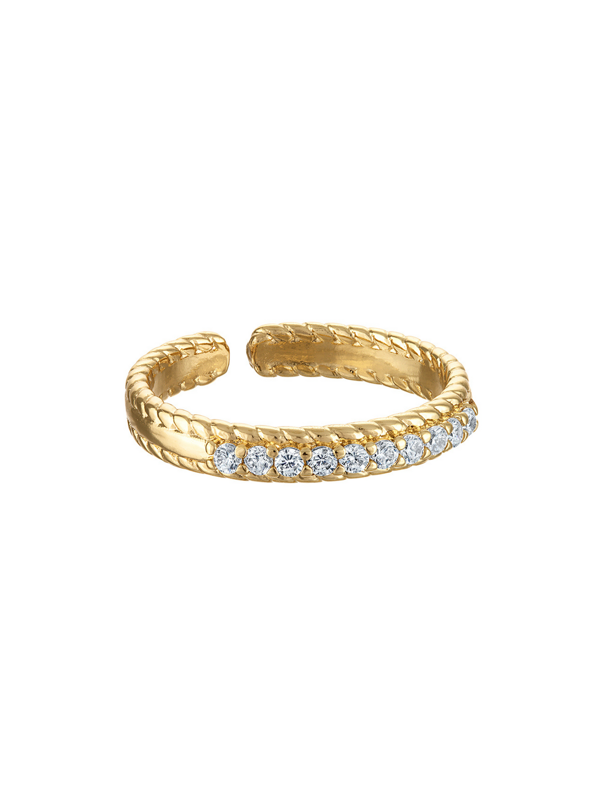 The Kinsey Designs Edmund Ring features a textured gold adjustable band and a row of small round white CZ stones on the front.