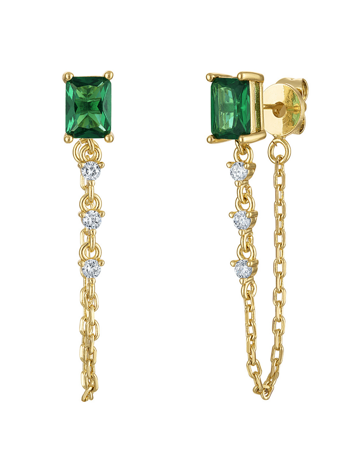 Discover the Emmaline Wrap Earring by Kinsey Designs—gold filled with green gemstones, chains, and white cubic zirconia accents. Add a touch of elegance at our exclusive sample sale.