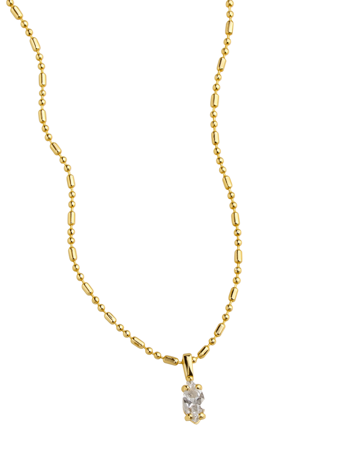 The Grace Drop Necklace by Kinsey Designs features a delicate gold chain and a small clear gemstone pendant, adding subtle elegance to any outfit.
