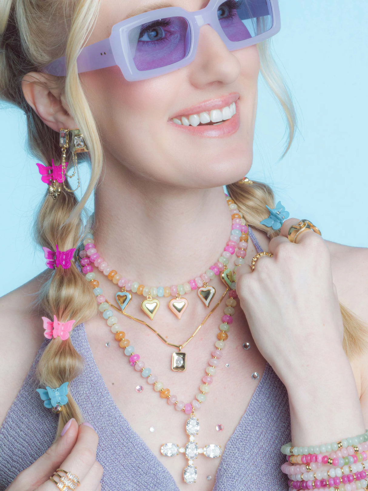 Hannah Multi Gemstone Cross Necklace