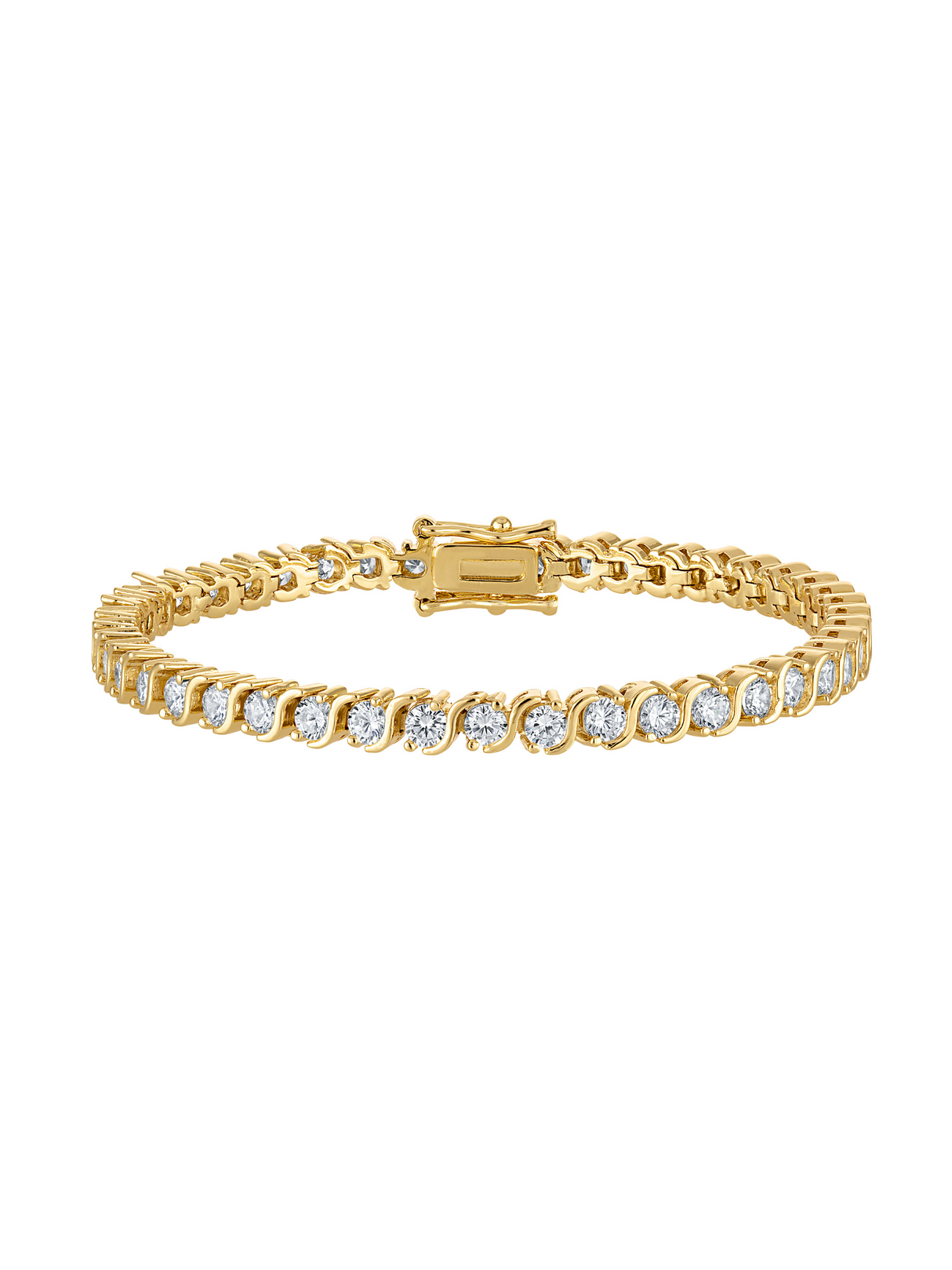 The Kinsey Designs Holly Tennis Bracelet features a single row of round, clear gemstones set in gold with a secure box clasp.