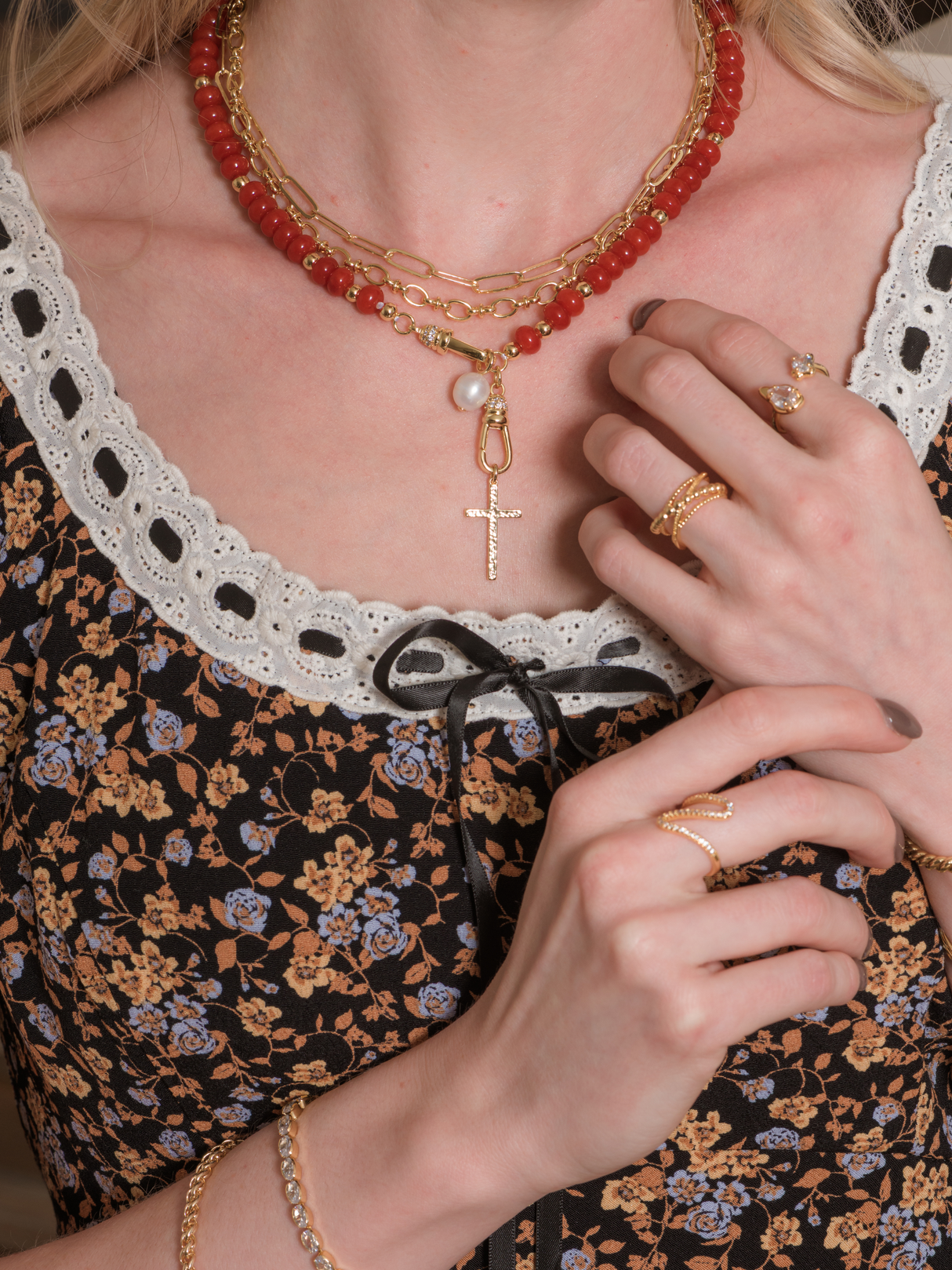 Katherine Cross Gemstone Necklace