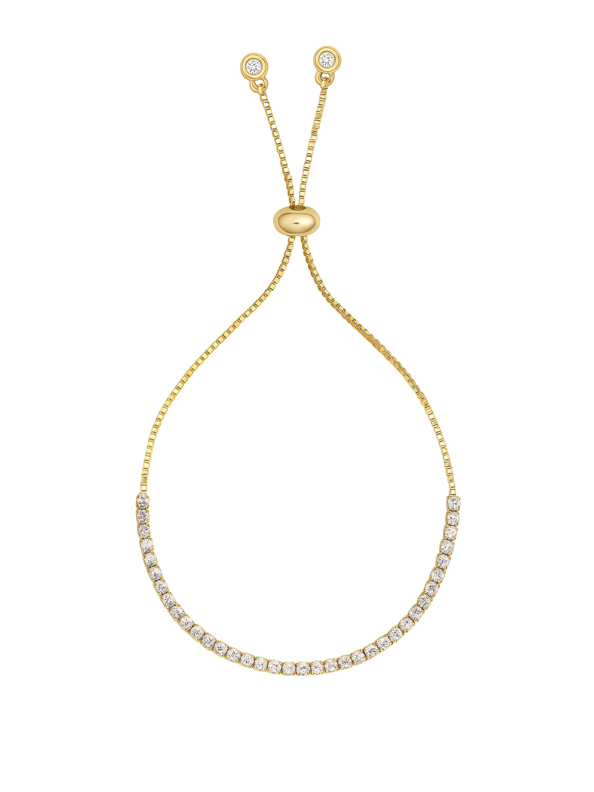 The Kinsey Designs Katie Bracelet is a gold-filled adjustable bracelet with a row of sparkling cubic zirconia stones and a sliding clasp, shown on a white background.