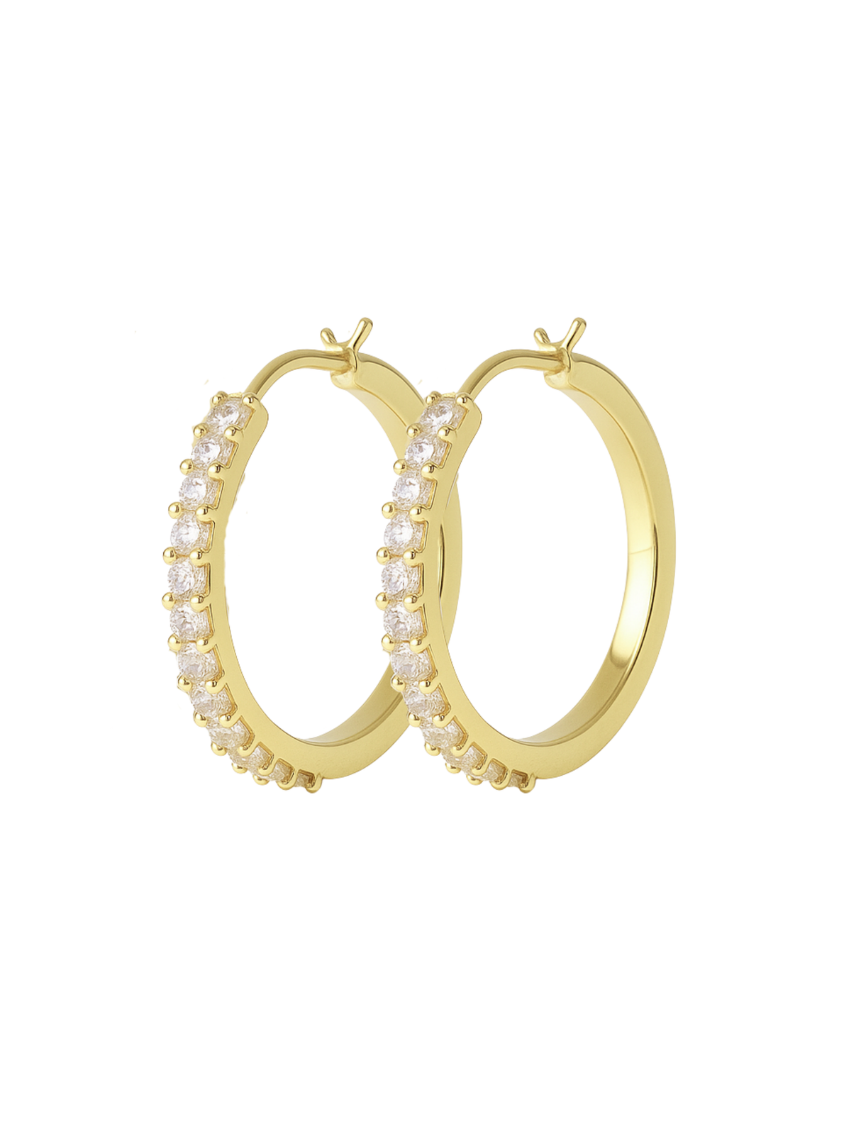 The Lane Hoop by Kinsey Designs features gold-filled hoops with a row of small white gemstones and a .75" circumference—perfect for understated sparkle and comfortable, everyday wear.