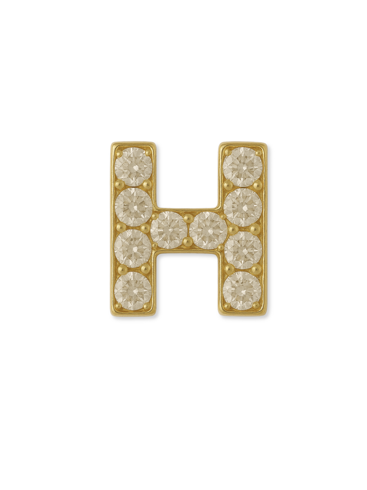 The Kinsey Designs LUX Letter Slide Charm features the letter "H" adorned with clear gemstones, ideal for customizing your bracelet. Shown on a white background.