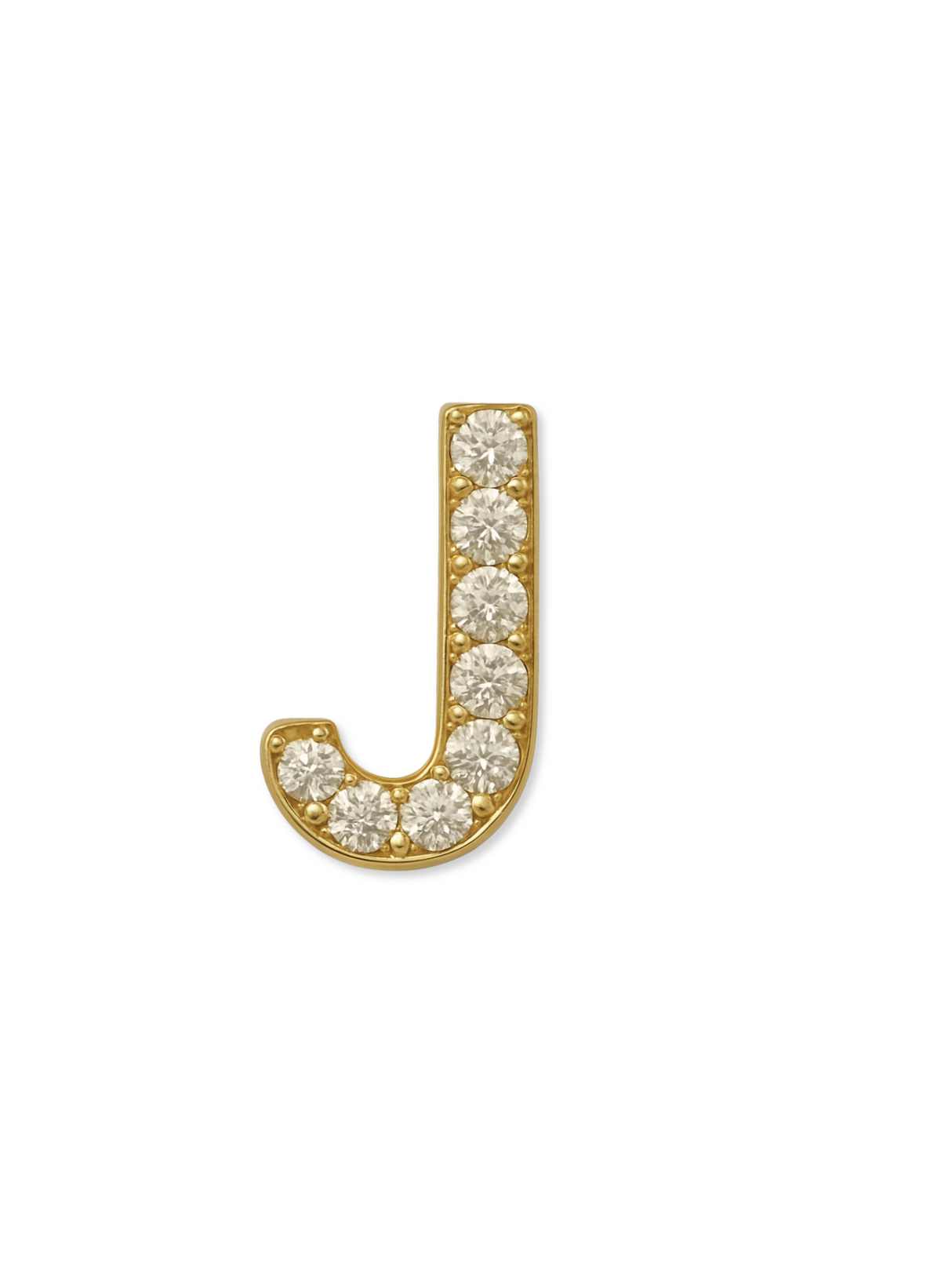The Kinsey Designs LUX Letter Slide Charm features a gold filled "J" adorned with diamonds, ideal for enhancing your slide charms collection.