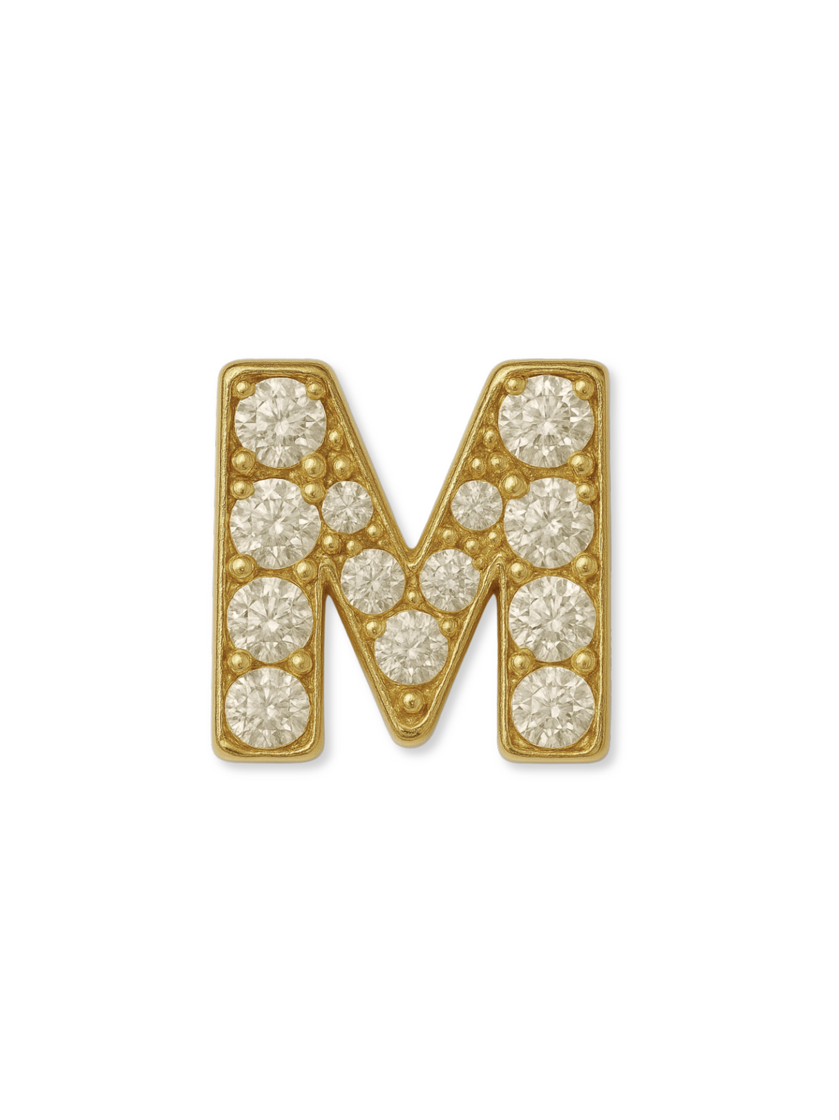 Add sparkle to your collection with the Kinsey Designs LUX Letter Slide Charm—gold filled "M" pendant encrusted with round diamonds, perfect for customizing your style.