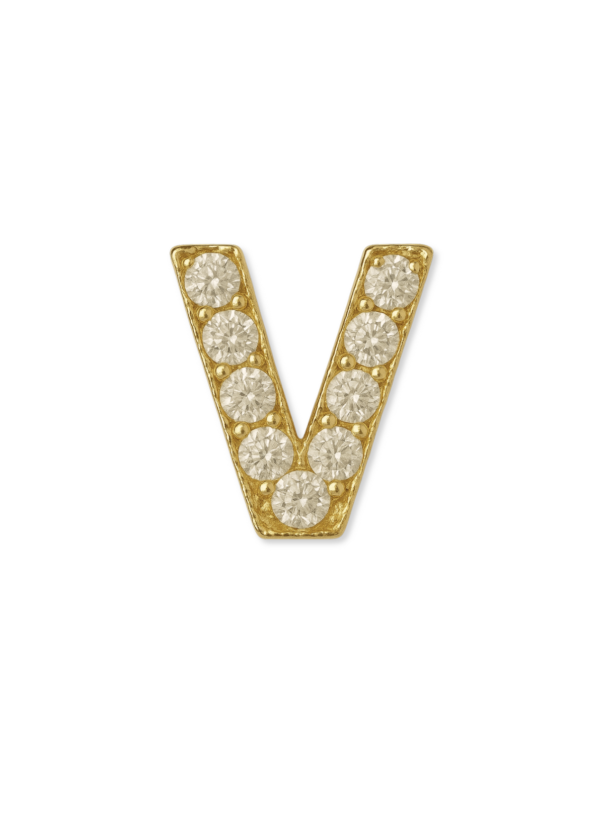 The Kinsey Designs LUX Letter Slide Charms feature a gold-filled "V" pendant adorned with round, sparkling diamonds—an elegant initial charm for your collection.