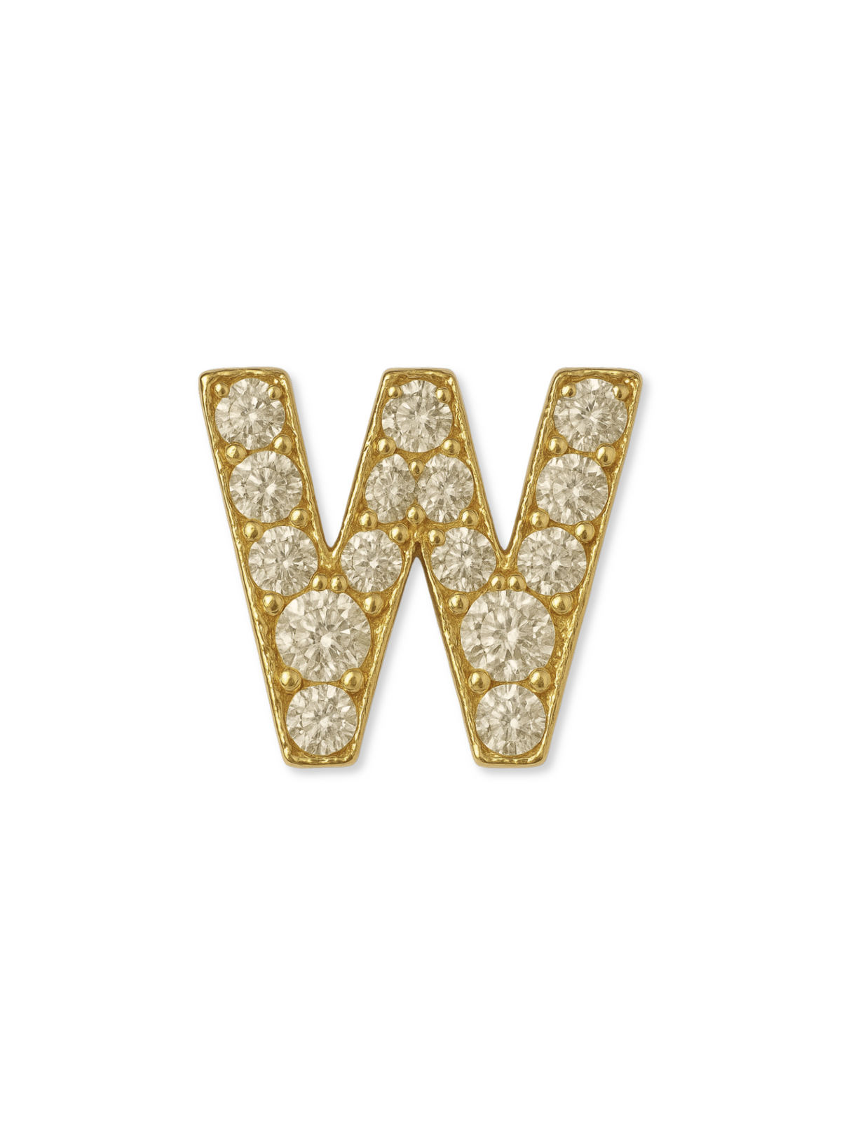 Kinsey Designs LUX Letter Slide Charms: Gold-filled "W" pendant adorned with round diamonds, shown against a white background.