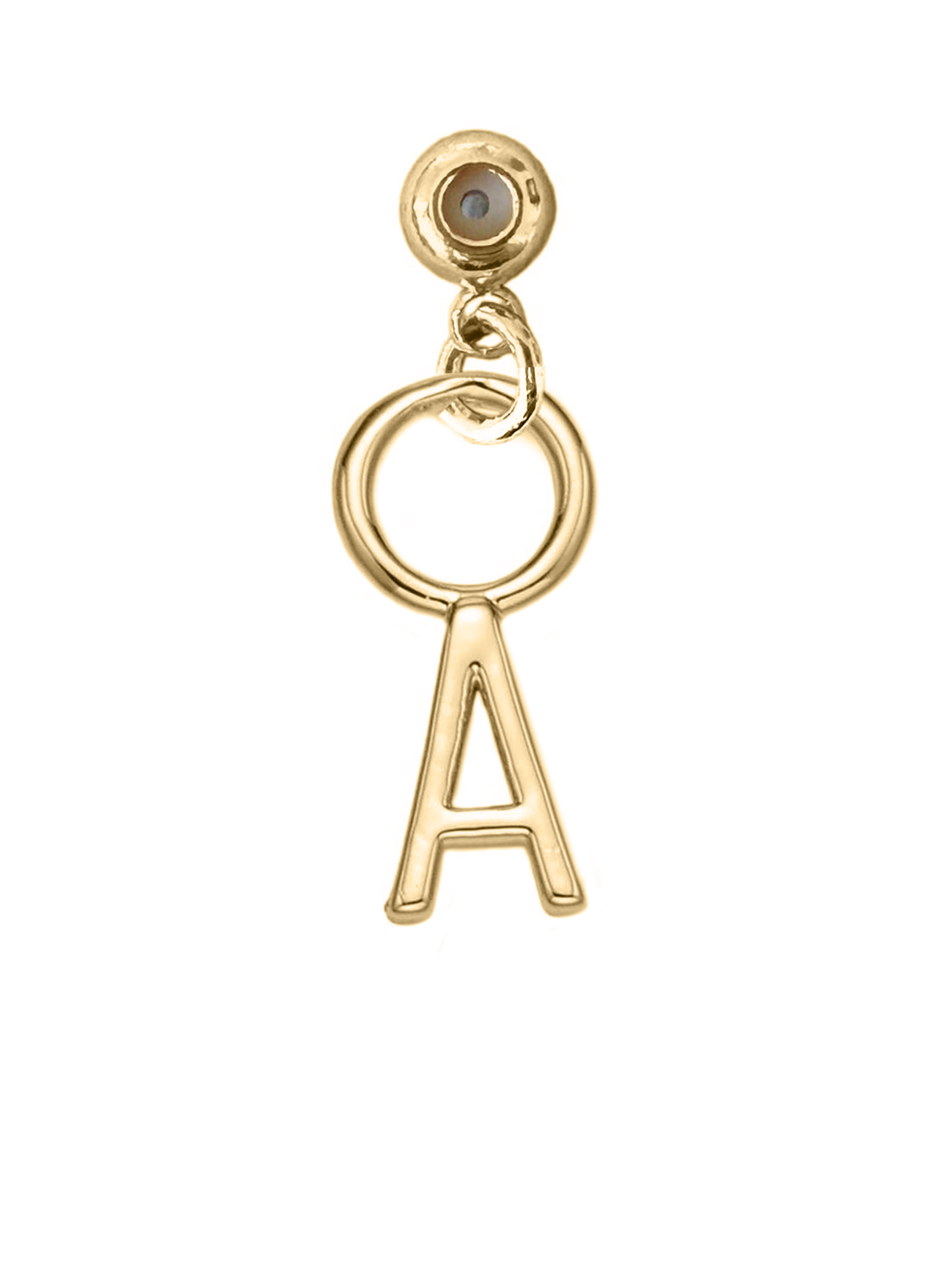 The Kinsey Designs Archives Letter Grip Charm is a gold filled keychain featuring the letter "A" on a small round loop—perfect for personalized jewelry enthusiasts.