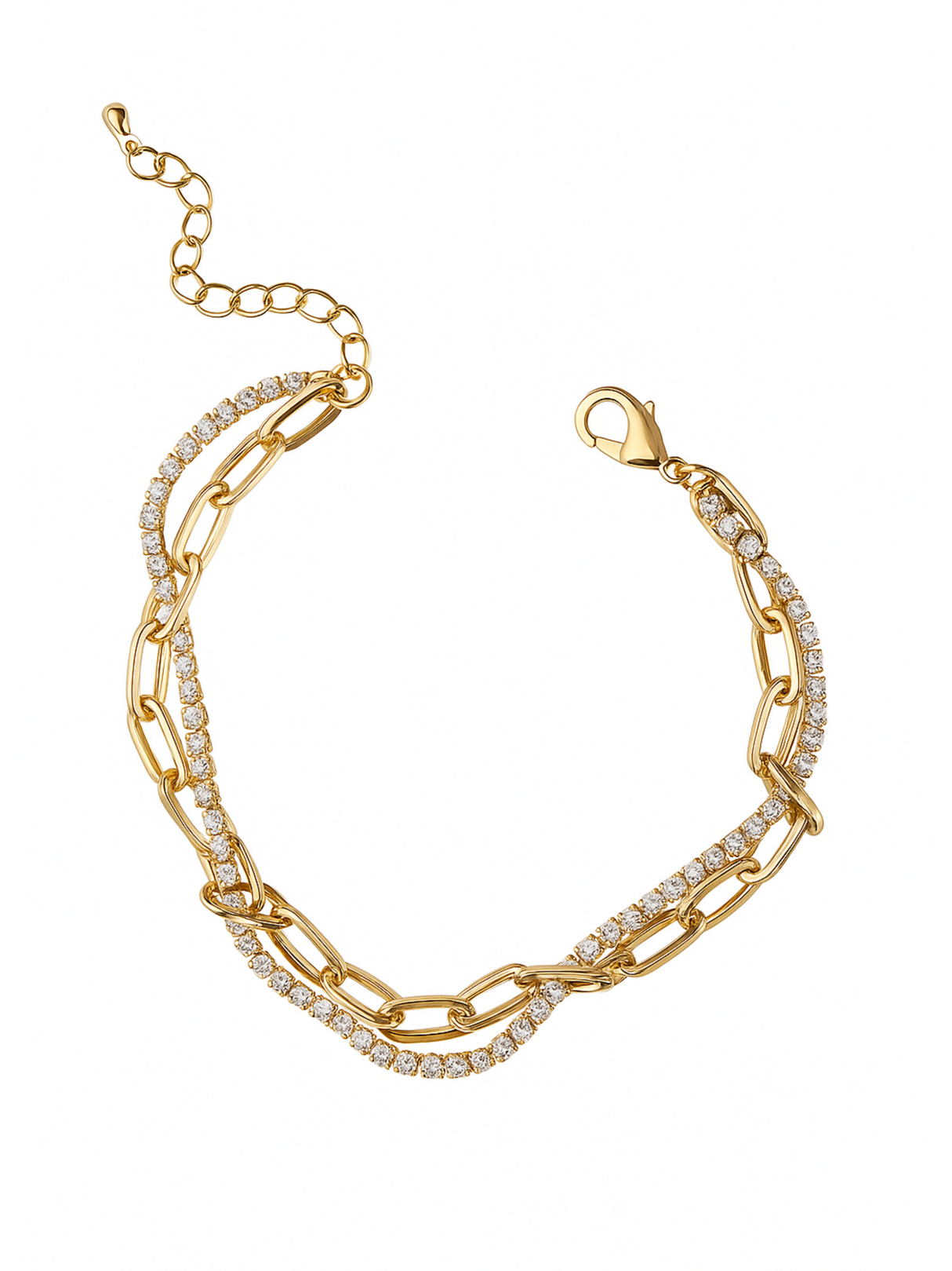 The Kinsey Designs Marc Tennis Bracelet features interlocking gold-filled chain links accented by a row of clear, sparkling cubic zirconia stones.