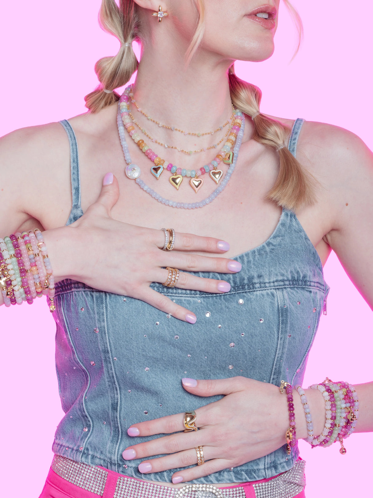 McGuire Multi Heart Charm Necklace