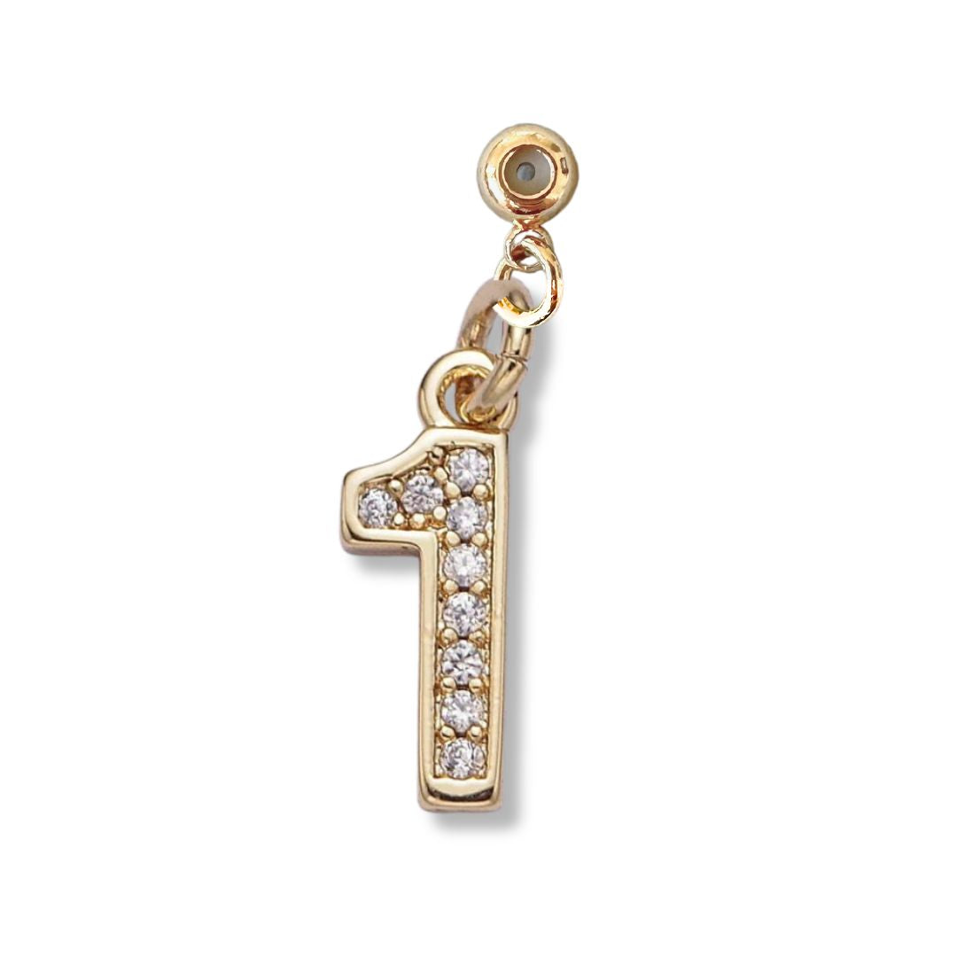 The Kinsey Designs Numerical Grip Charm is shaped like the number 1, features sparkling Cubic Zirconia accents, and comes with a loop—ideal for adding to your charm bar necklace.