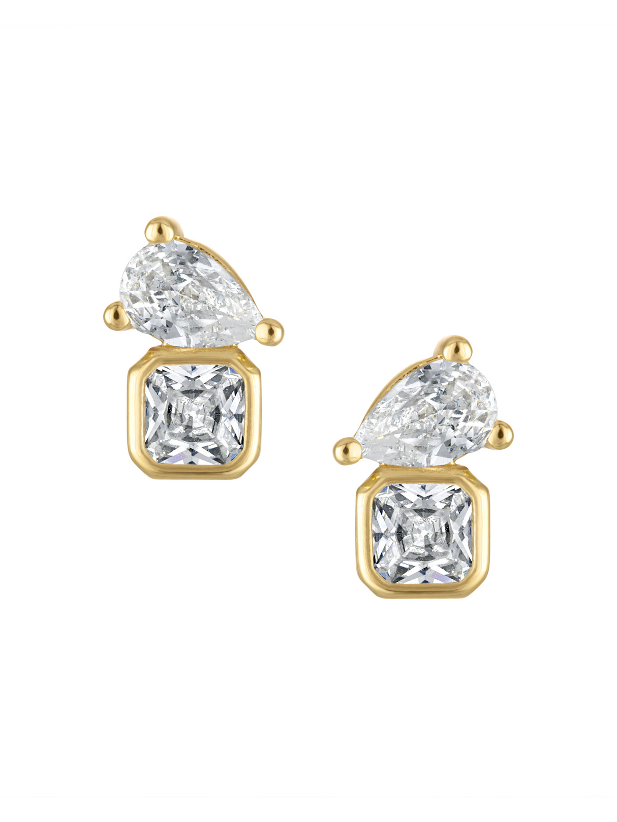 The Olivia Stud Earring by Kinsey Designs features square and teardrop-shaped clear gemstones, offering a modern minimalist twist on classic CZ studs.