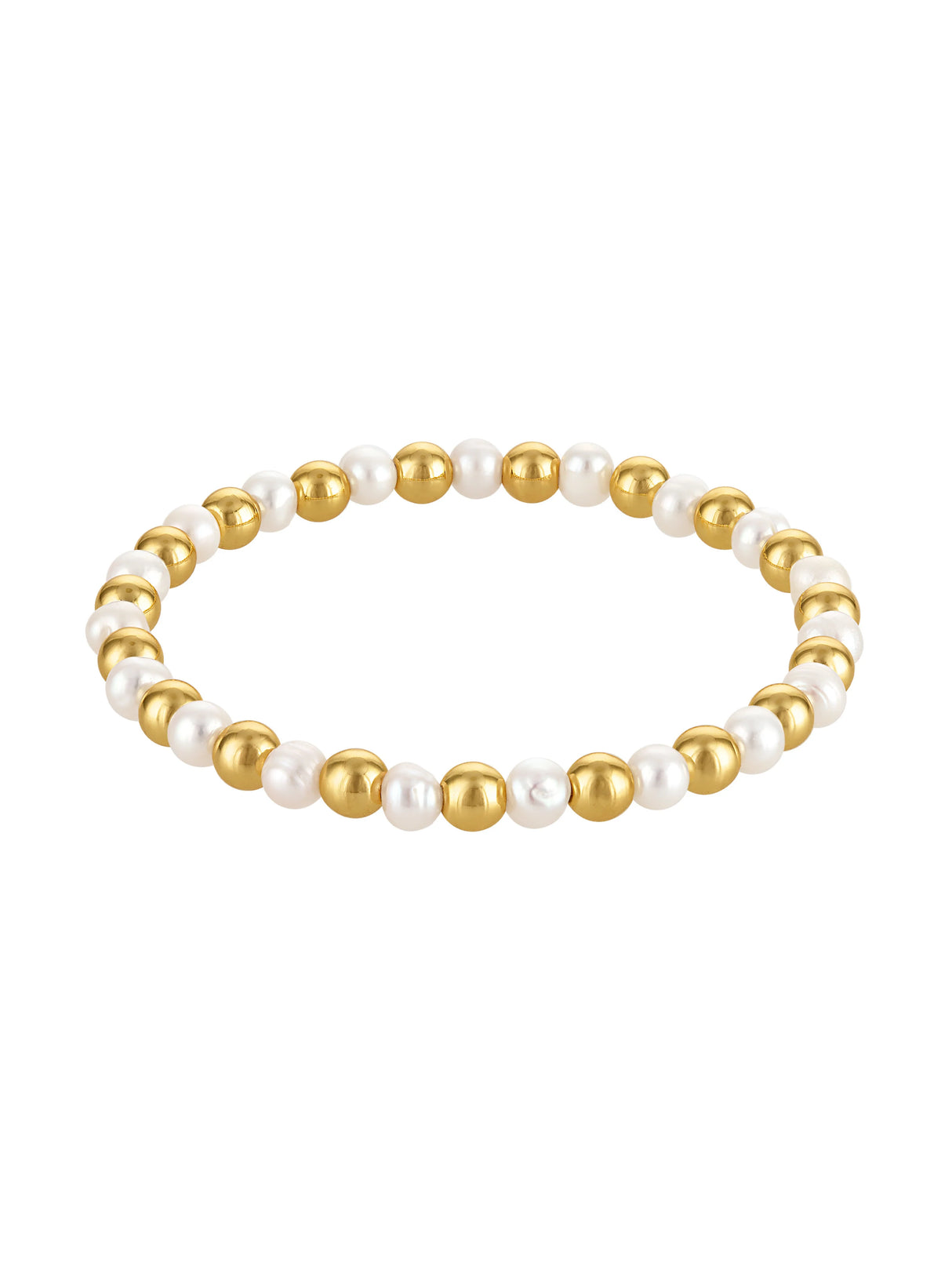 Pearl and Gold Bead Alternating Stretch Bracelet