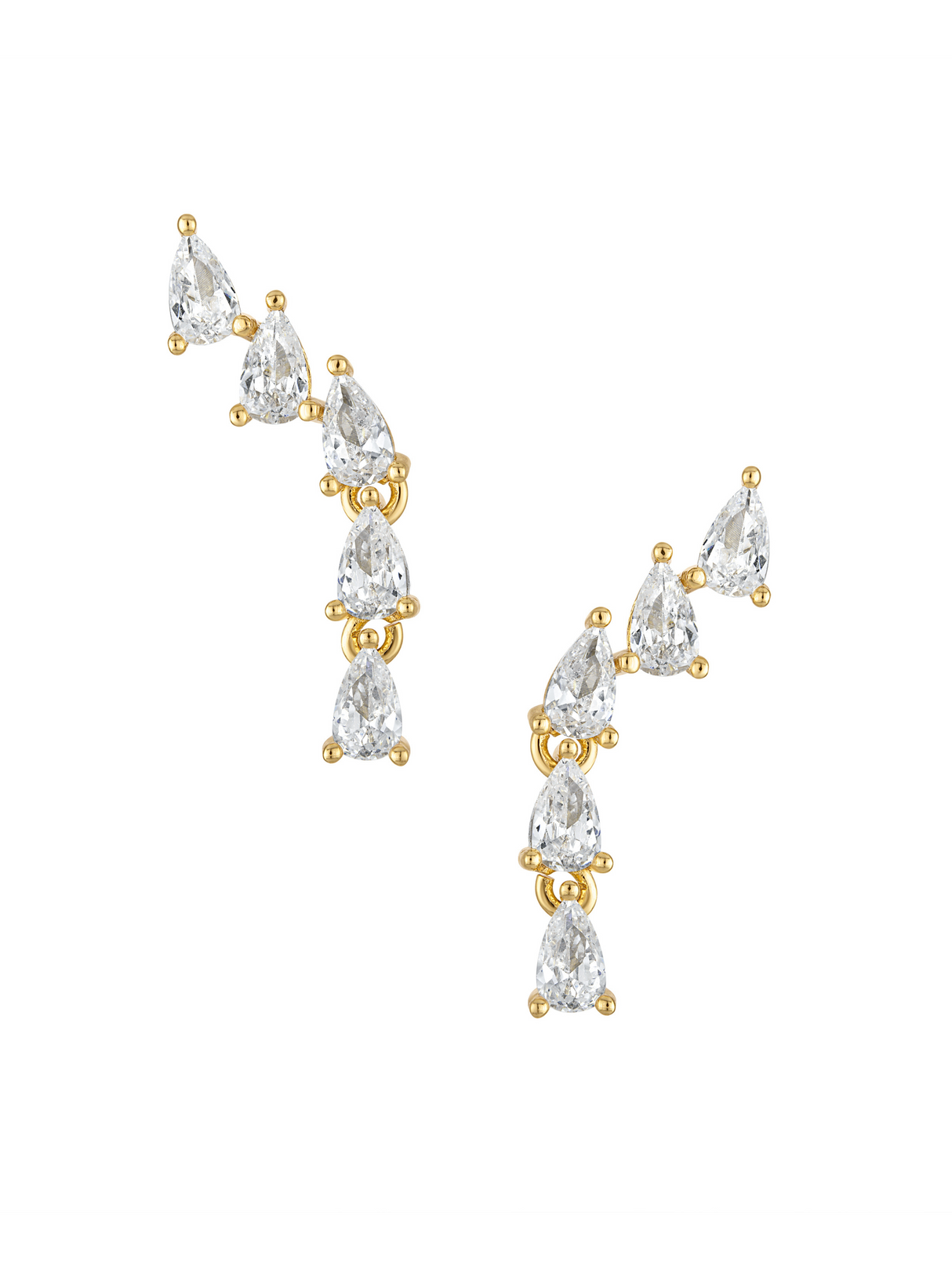 The Kinsey Designs Paloma Teardrop Climber Earring features five clear CZ gemstones arranged in a graceful curve on each piece.