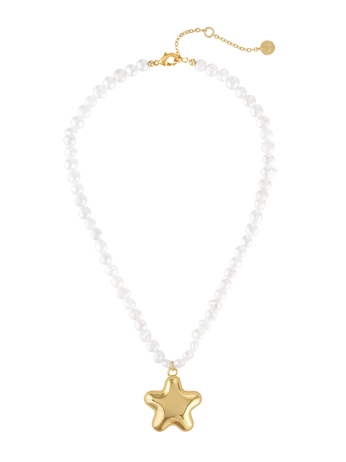 The Paulette Puffy Star Necklace by Kinsey Designs features a gold filled star pendant and adjustable chain clasp, offering a touch of elegance to any outfit.