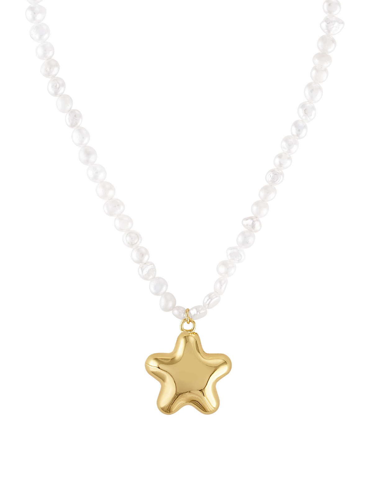 The Paulette Puffy Star Necklace by Kinsey Designs features a shiny gold star pendant suspended at the center.