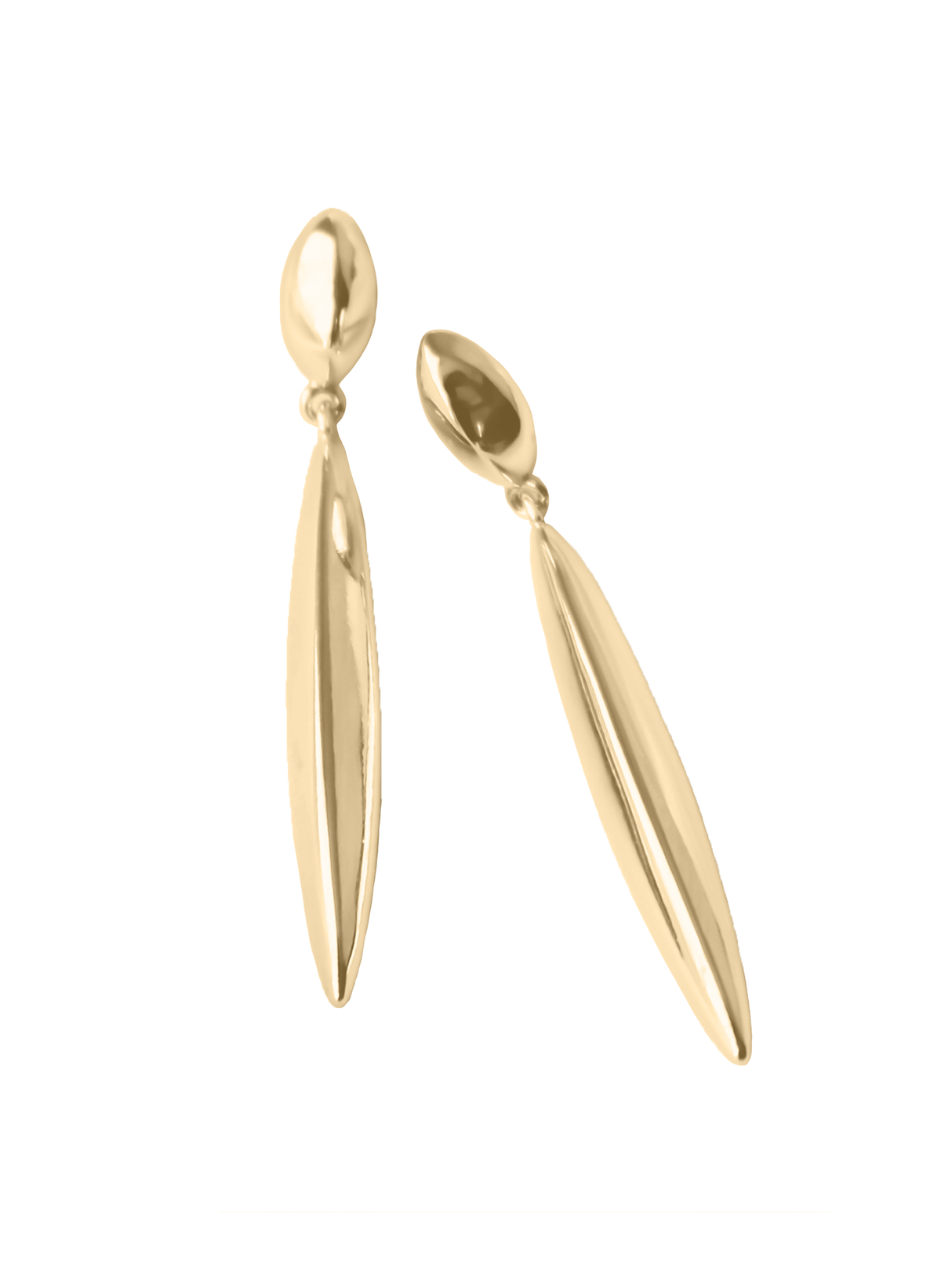 The Pleat Drop Earring by Kinsey Designs features an elongated, sleek gold-filled design displayed on a white background. Experience timeless elegance—shop now at our exclusive sample sale!.