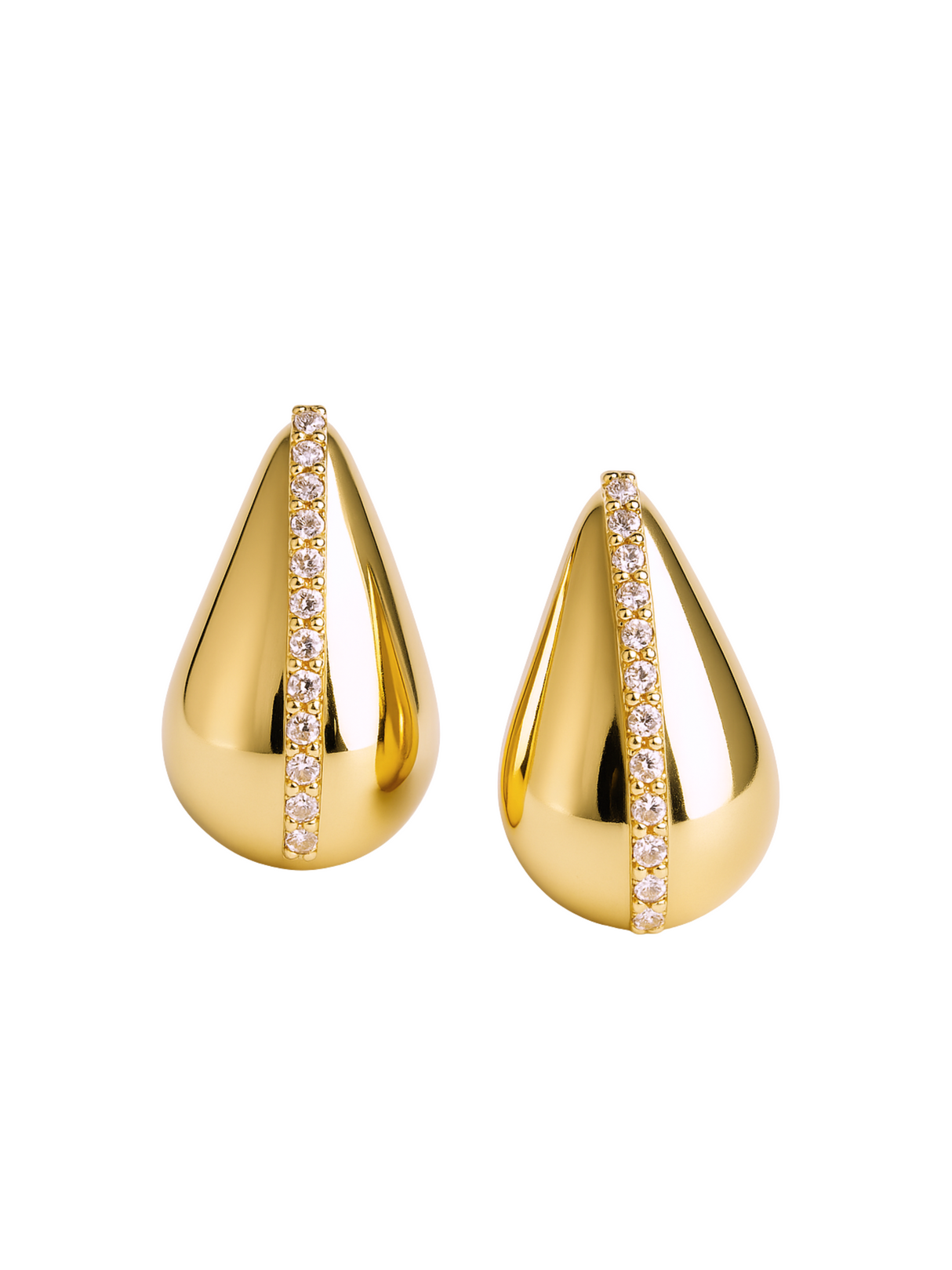 The Kinsey Designs Rhine Teardrop earrings feature a vertical row of small diamonds on gold-filled teardrops, shown on a white background. Shop this stunning style at our sample sale—final sale, so don’t miss your chance!.