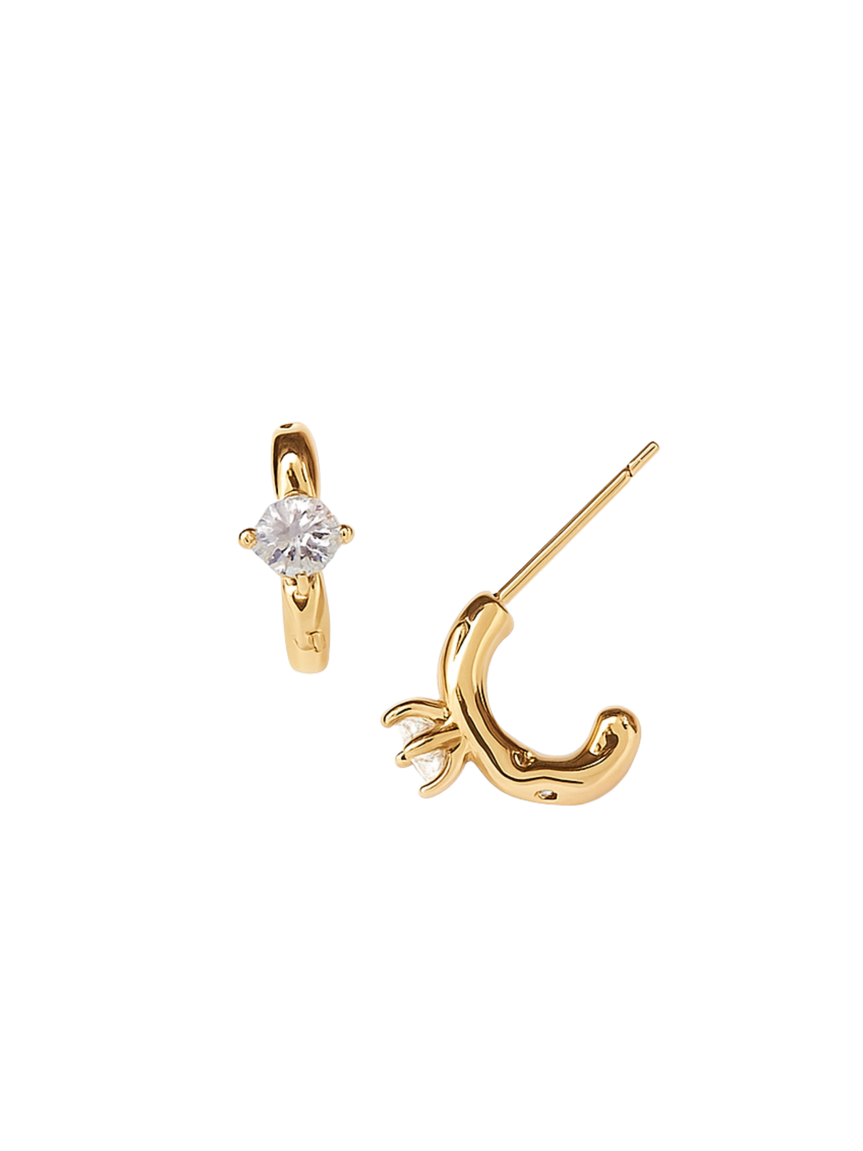 Elevate any look with Kinsey Designs’ Rugo Hoop earrings—a unique mismatched gold-filled pair, featuring one solitaire stone and one small claw-inspired design.
