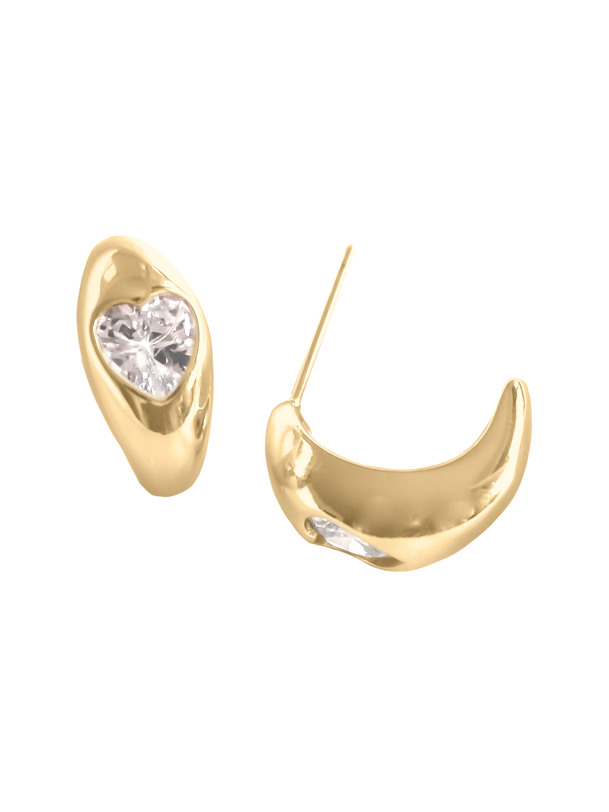Discover the Robbie Earring by Kinsey Designs Archives—a pair of gold-filled studs with a curved design and clear heart-shaped gemstones. Shop this elegant style now at our sample sale, available for a limited time.