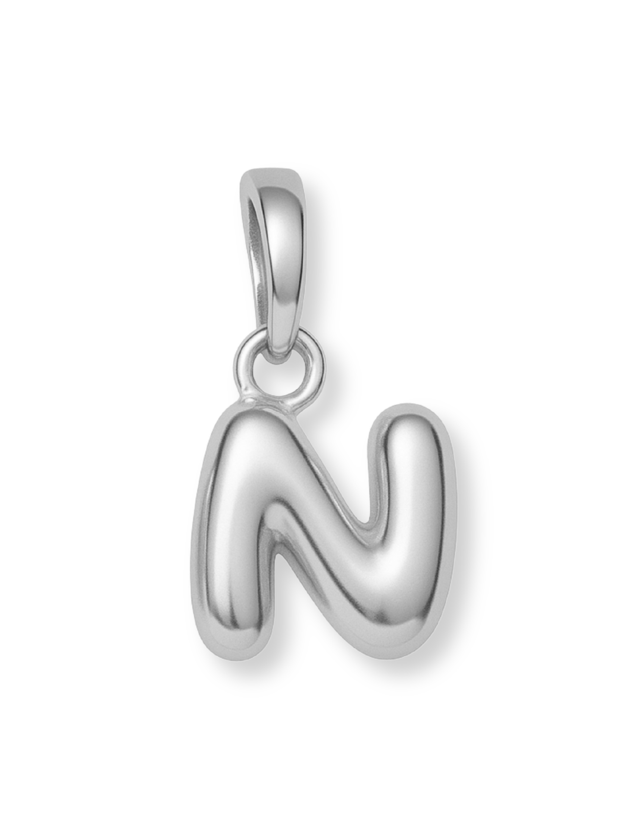Silver Bubble Initial Clip Charm Letter N