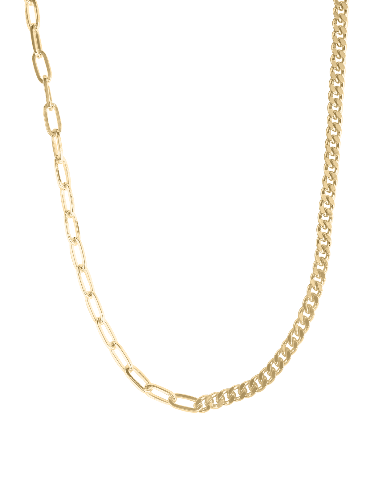 The Saxon Necklace by Kinsey Designs Archives is a statement chain featuring two unique link styles: curb chain on the right and elongated oval links on the left.