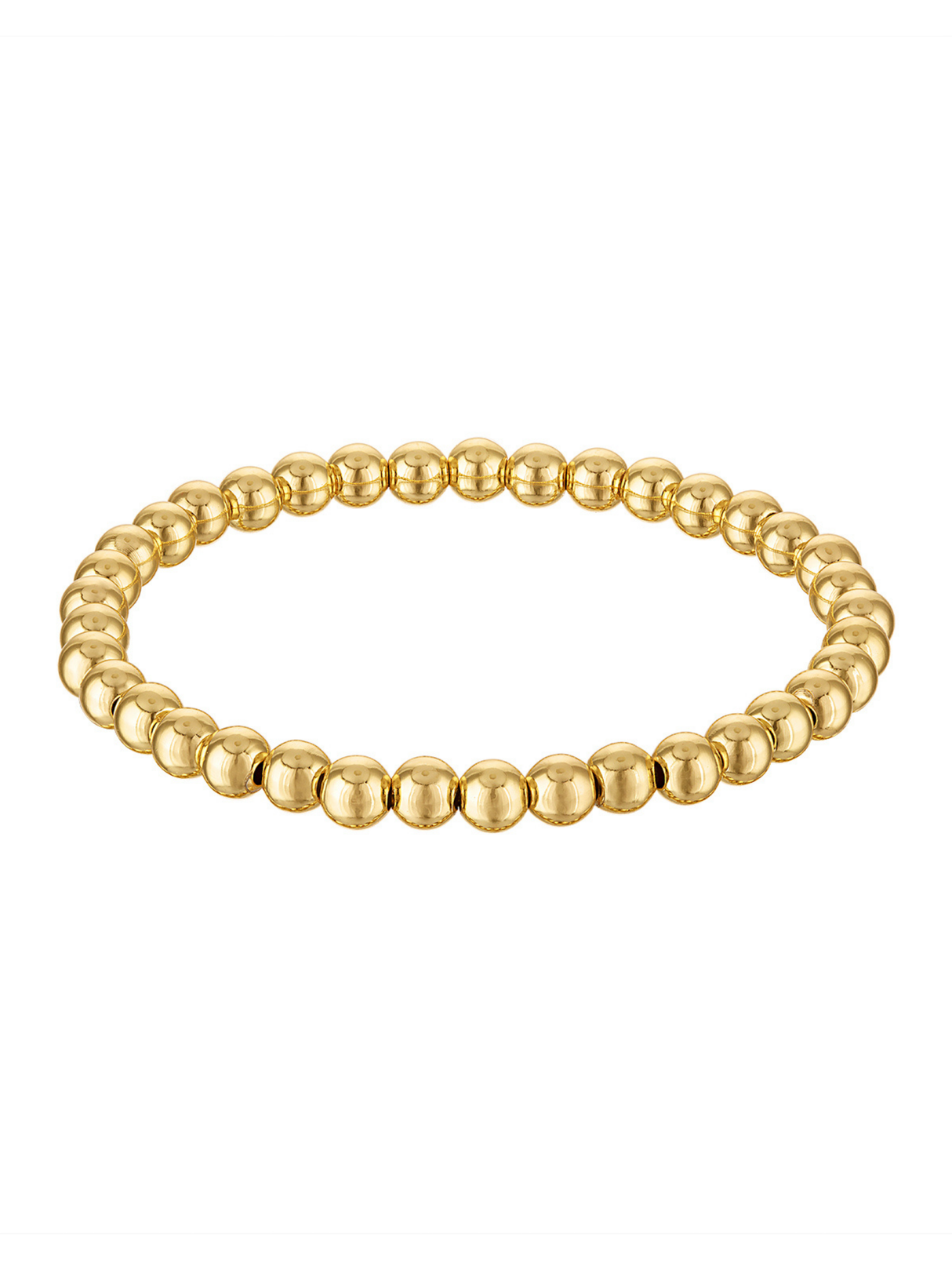 The Kinsey Designs Stretch Bead Bracelet 5MM features round, shiny gold-filled beads in a continuous circle, offering effortless style and comfort for any occasion.
