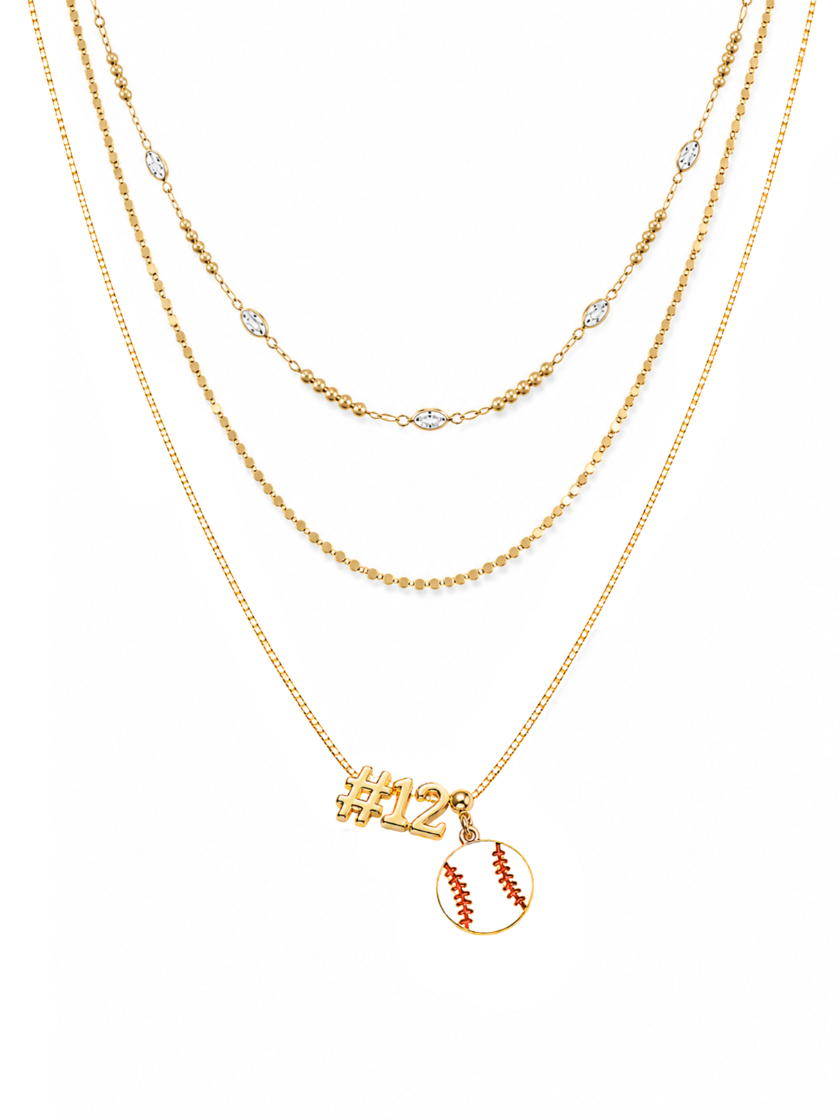 All-Star Baseball Number Necklace Stack - Set of 3