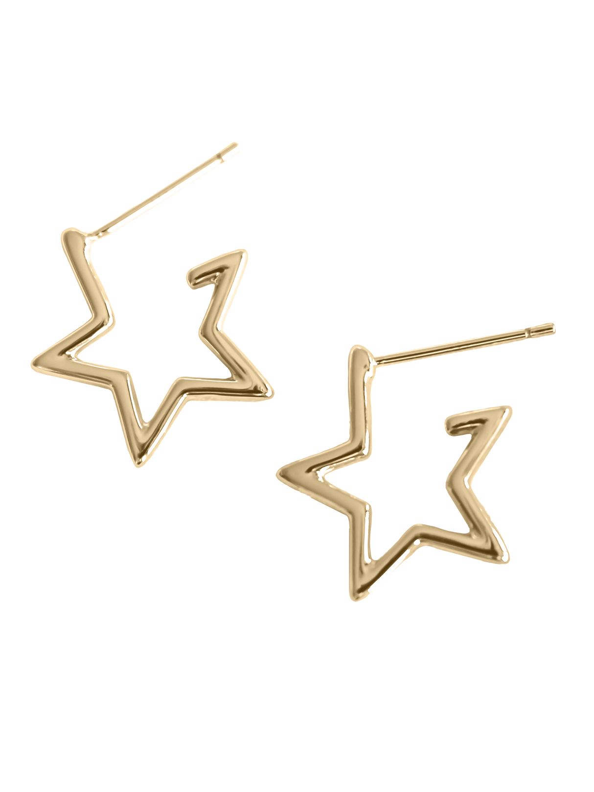 The Kinsey Designs Archives Superstar Earring is a pair of gold filled, star-shaped hoop earrings with a .5" diameter, shown on a white background.