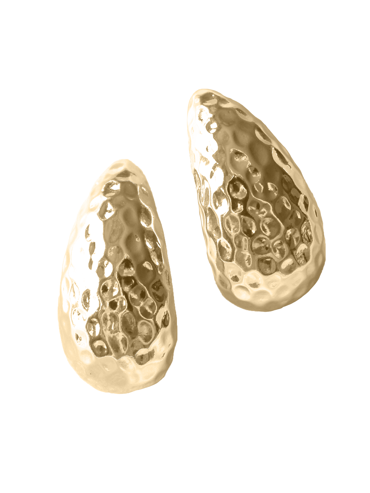 The Surtur Earrings by Kinsey Designs Archives are two gold filled, textured, teardrop-shaped pieces, each 1 inch long, displayed on a white background.