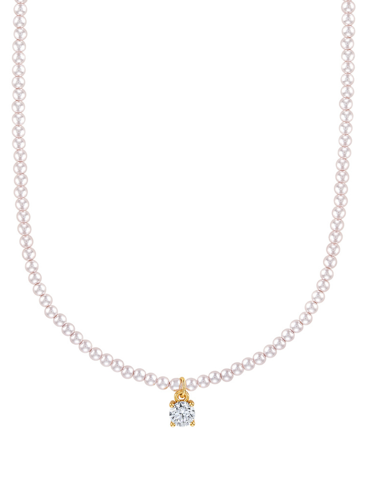 The Tilly Stone Necklace by Kinsey Designs showcases a stunning pearl necklace with a gold and diamond pendant, elegantly displayed on a white background.
