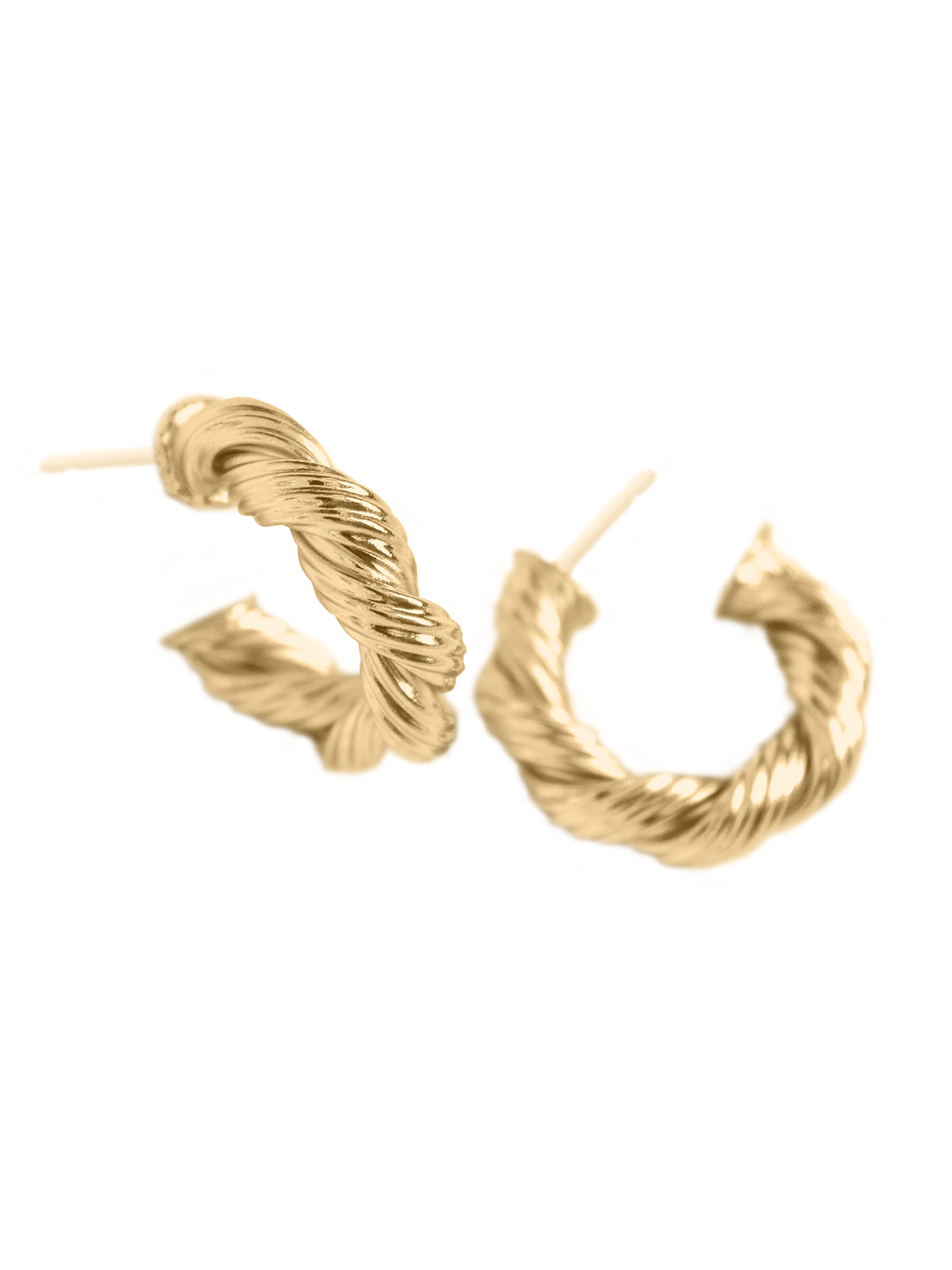The Kinsey Designs Twisted Micayla Hoop features a textured, rope-inspired design that adds elegance to these stunning gold earrings, shown on a white background.