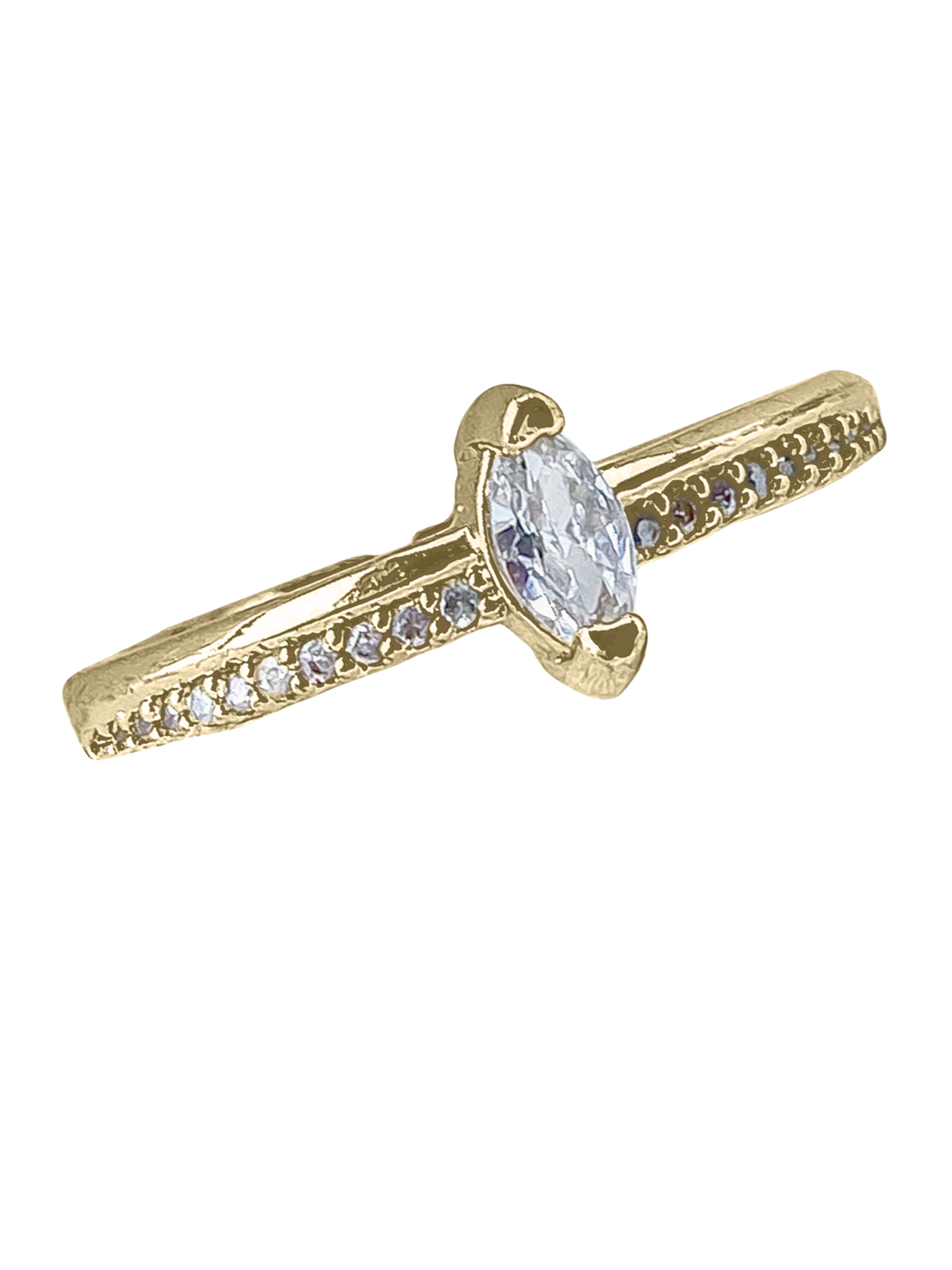 The Gideon Ring by Kinsey Designs features an oval clear gemstone with small accent stones on a gold filled, adjustable band. Perfect for jewelry lovers, it's available now in our sample sale!.
