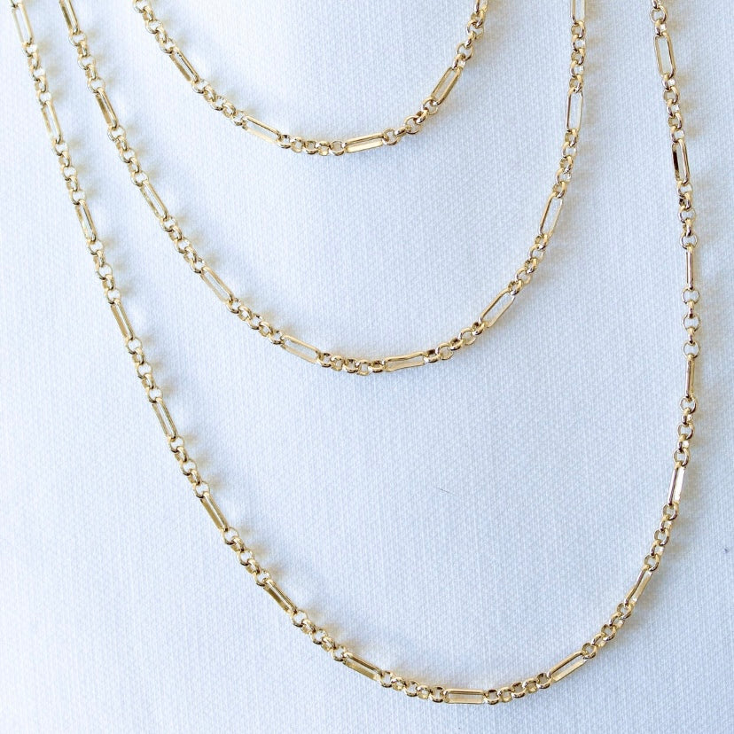 Three Tymes Necklaces by Kinsey Designs, featuring delicate alternating links, are displayed on a white background—ideal for a chic layered look. Don’t miss this exclusive sample sale find!.