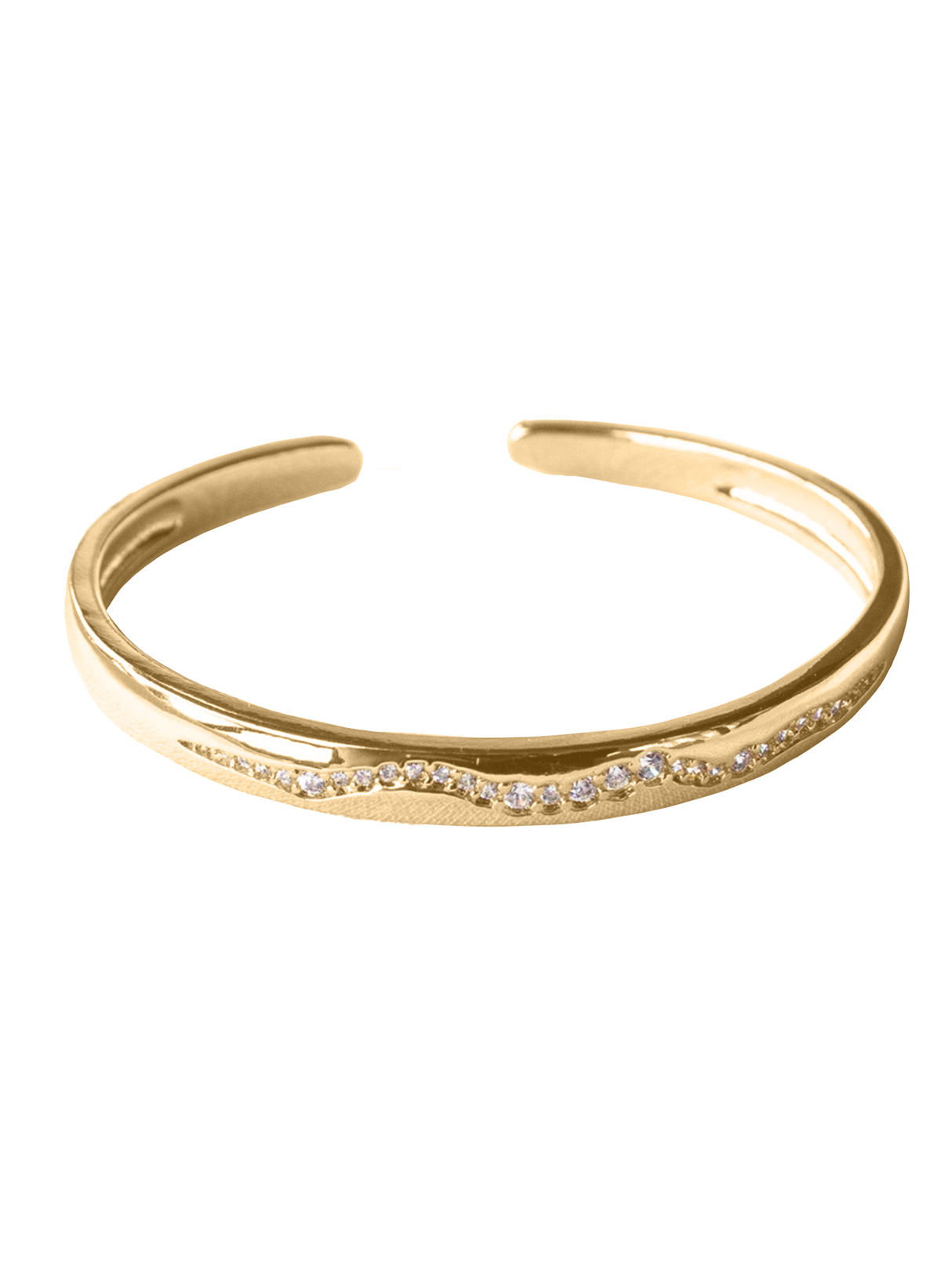 The Lily Cuff by Kinsey Designs Archives is a gold-filled bracelet featuring a wavy line of sparkling cubic zirconia, adding elegant sparkle to any outfit.