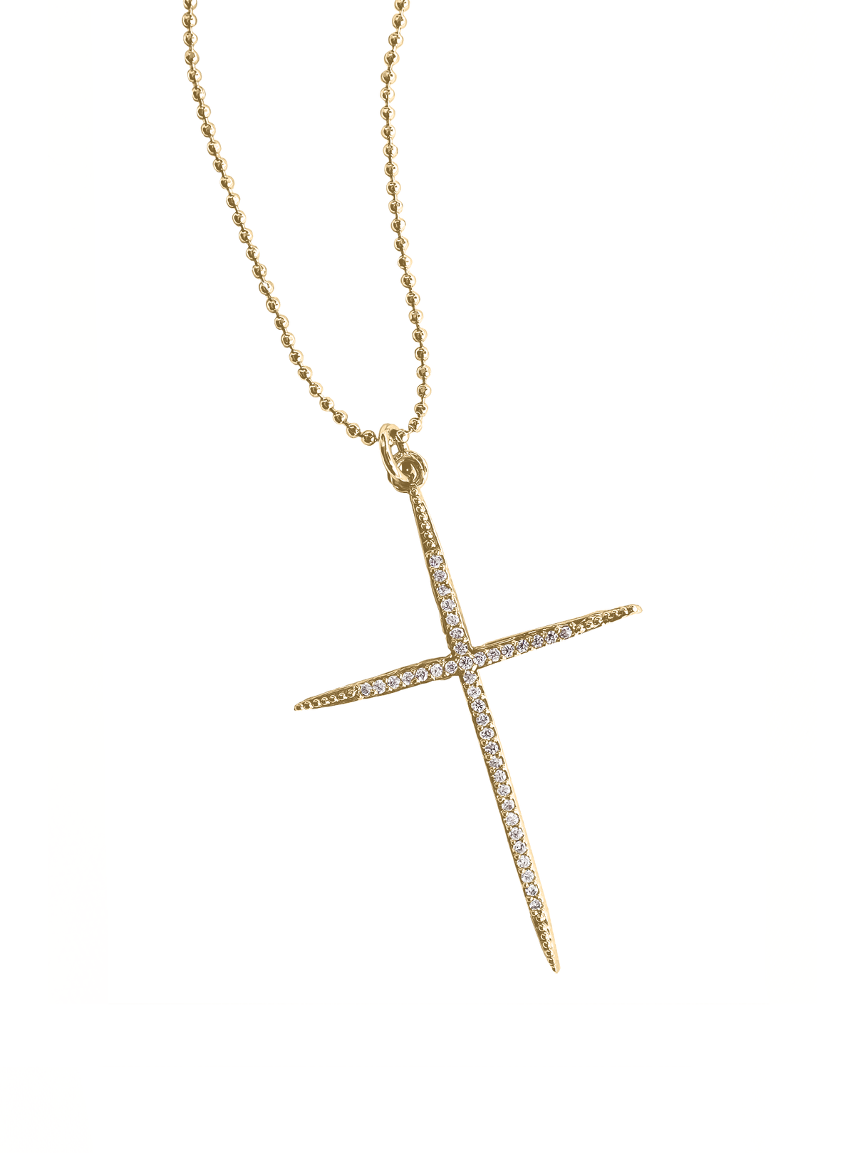 The Meyer Necklace by Kinsey Designs Archives is a gold-filled piece featuring a diamond-studded cross and cubic zirconia pendant on a 20-inch chain, shown against a white background for an elegant look.