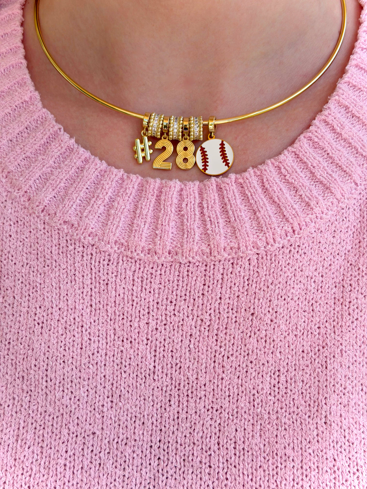 Red Baseball Collar Necklace with Number Charms