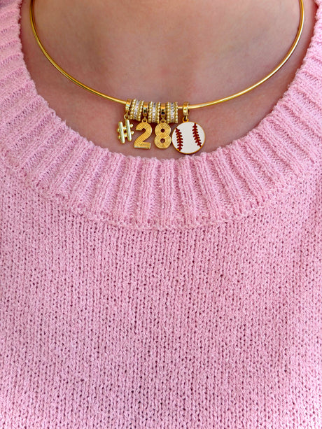 Red Baseball Collar Necklace with Number Charms